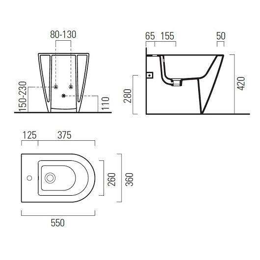 Биде напольное GSI Kube X 9462FT111 белое