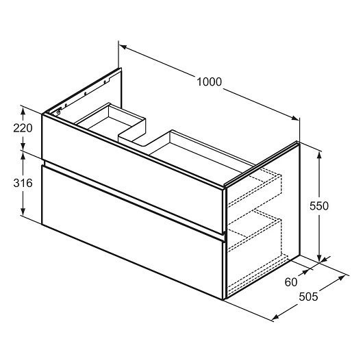 Тумба под раковину Ideal Standard Finesse E3445UQ (1000х505х550 мм, ребристый матовый пепельно-голубой)
