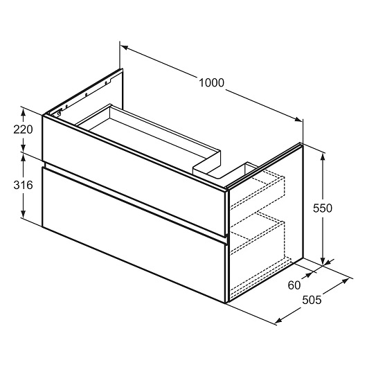 Тумба под раковину Ideal Standard Finesse E3446UQ (1000х505х550 мм, ребристый матовый пепельно-голубой)