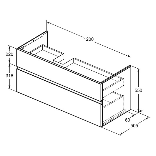 Тумба под раковину Ideal Standard Finesse E3447UQ (1200х505х550 мм, ребристый матовый пепельно-голубой)