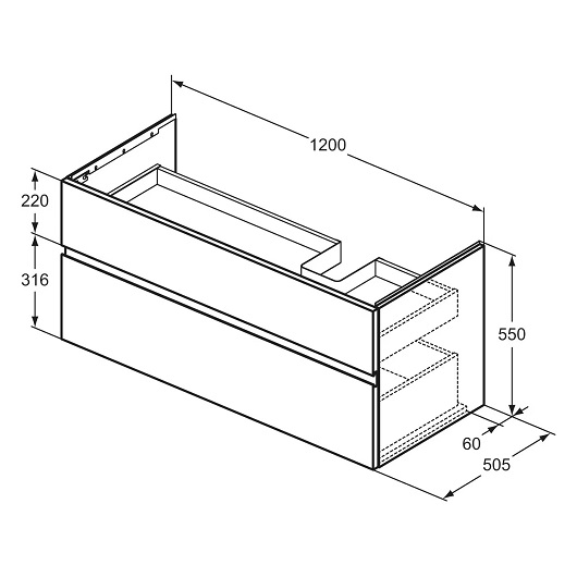 Тумба под раковину Ideal Standard Finesse E3448UQ (1200х505х550 мм, ребристый матовый пепельно-голубой)