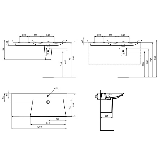 Раковина Ideal Standard La Dolce Vita E263301 (1260х535мм) чаша справа