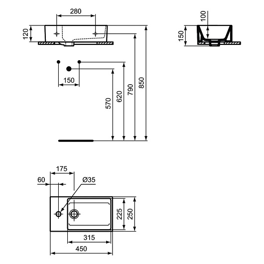 Раковина Ideal Standard Extra T373301 (450х250 мм)