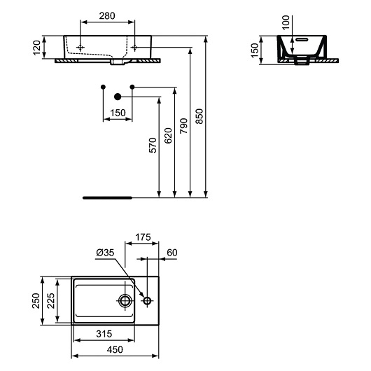 Раковина Ideal Standard Extra T373401 (450х250 мм)