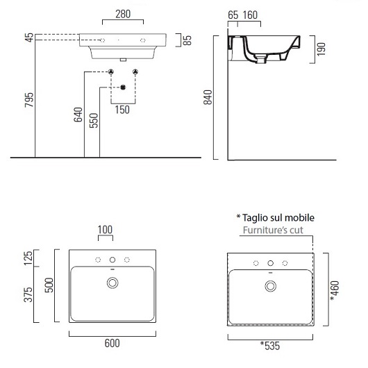 Раковина GSI Nubes 9631111 (600х500 мм) белая