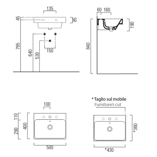 Раковина GSI Nubes 9682111 (500х400 мм) белая