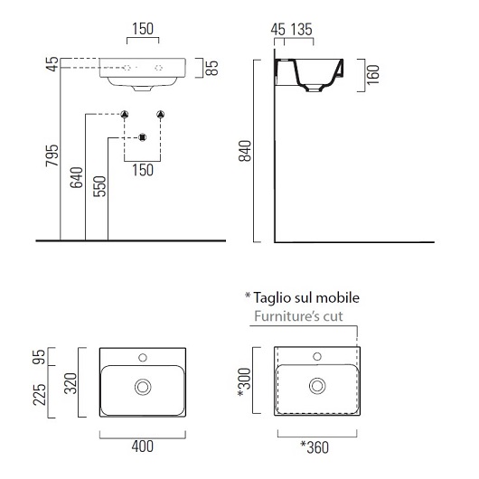 Раковина GSI Nubes 9684111 (400х320 мм) белая