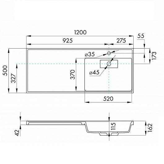 Раковина для мебели Aquaton Лондри 1200 1A72243KLH21R (графит, правая, 1200х500 мм)