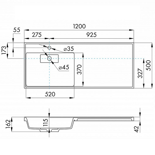 Раковина для мебели Aquaton Лондри 1200 1A72843KLH21L (графит, левая, 1200х500 мм)