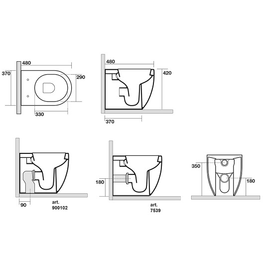 Чаша приставного унитаза Kerasan Flo NoRim 311001 безободковая, укороченная