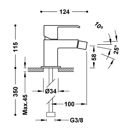 Смеситель для биде TRES Cuadro 00612001 (хром) без донного клапана