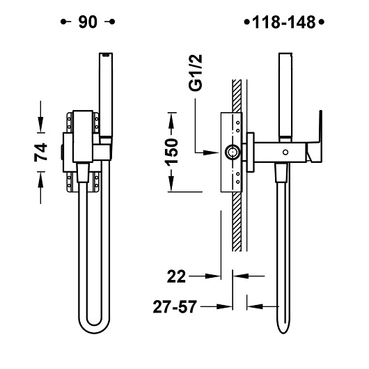 Гигиенический душ со смесителем TRES Cuadro 00612302 (хром) для стен из гипсокартона