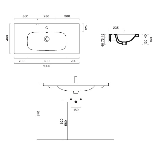 Раковина Catalano Alvea 0621011001 (1000х460 мм)