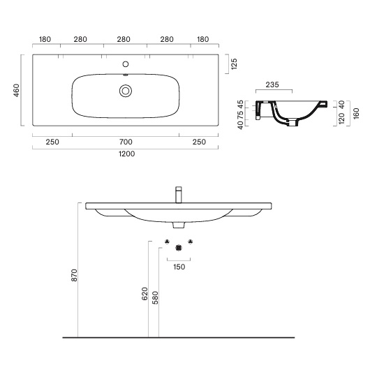 Раковина Catalano Alvea 0621211001 (1200х460 мм)