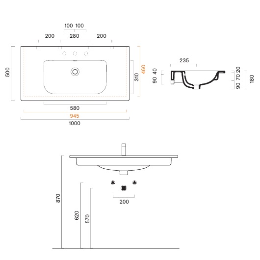 Раковина Catalano Italy 0721011001 (1000х500 мм)