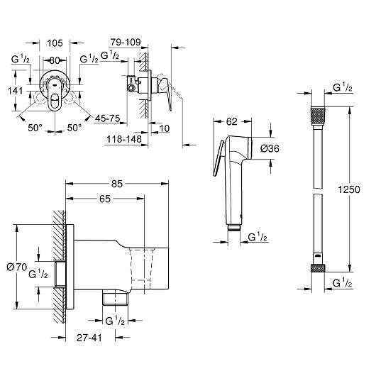 Гигиенический набор Grohe BauLoop 129189