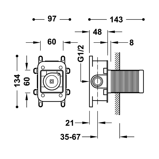 Скрытая часть смесителя на 1 выход Tres Rapid-Box 20827810