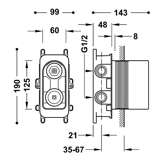 Скрытая часть смесителя на 2 выхода Tres Rapid-Box 20828110