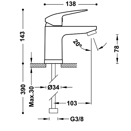 Смеситель для раковины TRES Base Plus 21610303 (хром)