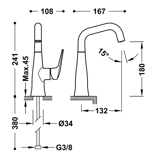 Смеситель для раковины TRES Fuji 28144701AC (сталь)