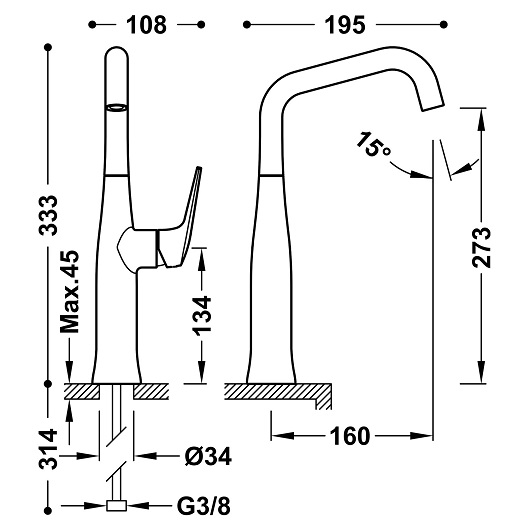 Смеситель для раковины TRES Fuji 28164701 высокий (хром)