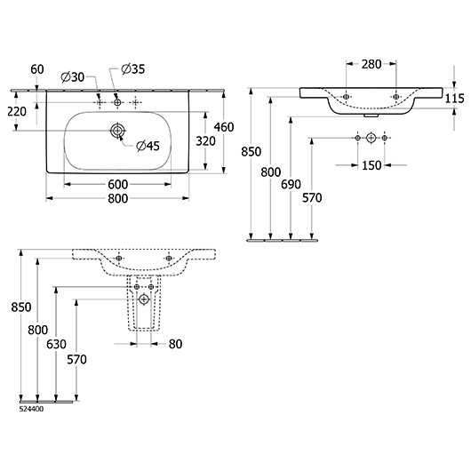 Раковина Villeroy&Boch Skyla 5A518001 (800х460 мм)