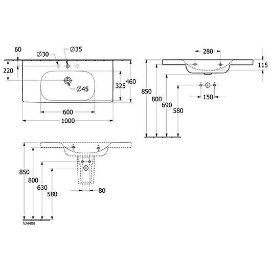Раковина Villeroy&Boch Skyla 5A51A501 (1000х460 мм)