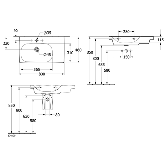 Раковина Villeroy&Boch Skyla 5A52L101 (800х460 мм)