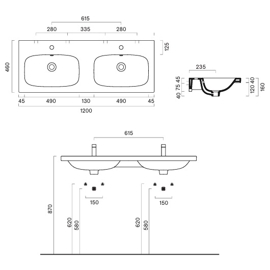 Раковина Catalano Alvea 0621222001 (1200х460 мм)