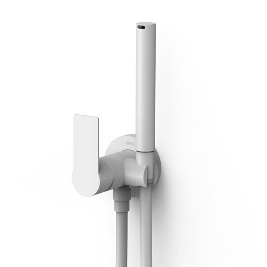 Гигиенический душ со смесителем TRES Loft 20522201BM (белый матовый) для стен из гипсокартона