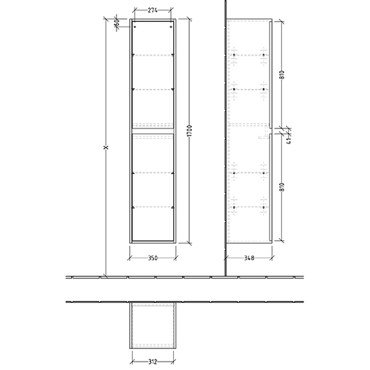Шкаф-пенал Villeroy & Boch Skyla C80101VL Volcano Black (350х1700 мм, петли справа)