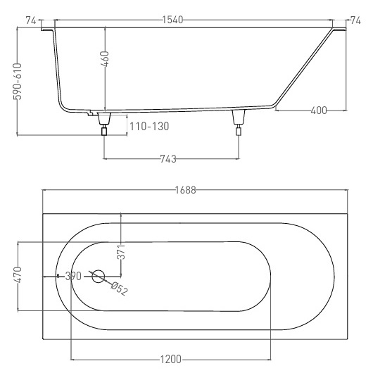 Ванна Salini Lofo UM12222 (белый матовый, 1688х742 мм)