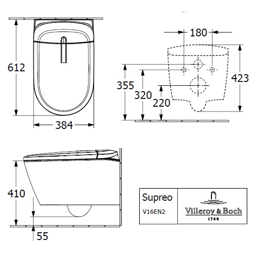 Унитаз-биде подвесной Villeroy & Boch Supreo V16EN2R1 Альпийский белый, CeramicPlus