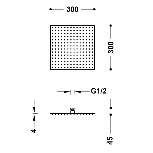 Верхний душ TRES Showers 134315012NM (300х300 мм, черный матовый)