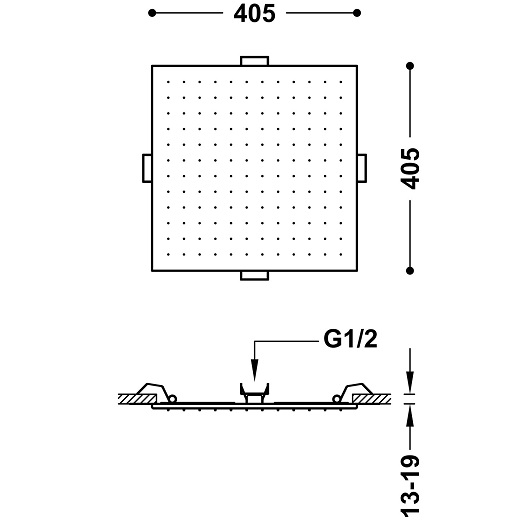 Верхний душ TRES Showers 13495101 потолочный (405х405 мм, хром)