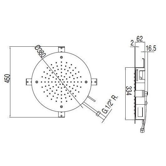 Верхний душ TRES Showers Cromotherapy 134960 потолочный (Ø 380 мм, хром)