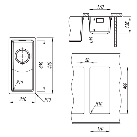 Мойка кухонная Florentina Оптима-Hm 170 OHM.170.400.B.10.S.10 (сатин, 440х210 мм)