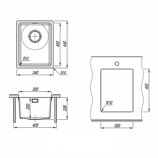 Мойка кухонная Florentina Оптима-Hm 300 OHM.300.400.B.10.S.10 (сатин, 440х340 мм)