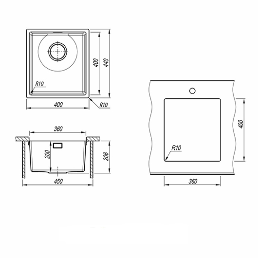Мойка кухонная Florentina Оптима-Hm 360 OHM.360.400.B.10.S.10 (сатин, 440х400 мм)