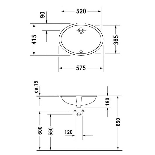 Раковина встраиваемая снизу Duravit Bacino 0481570000 (520х365 мм)