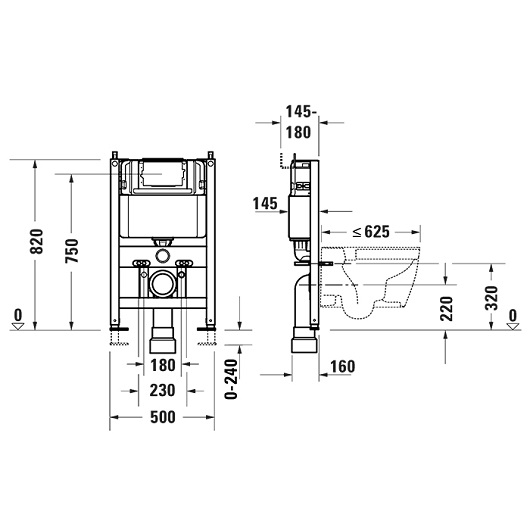 Инсталляция для подвесного унитаза Duravit DuraSystem Standsard WD1033000060 низкая (h=820 мм)