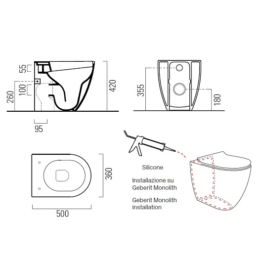 Чаша приставного унитаза GSI Pura 50 Rimless 8804FT11, безободковая, Swirlflush, белая