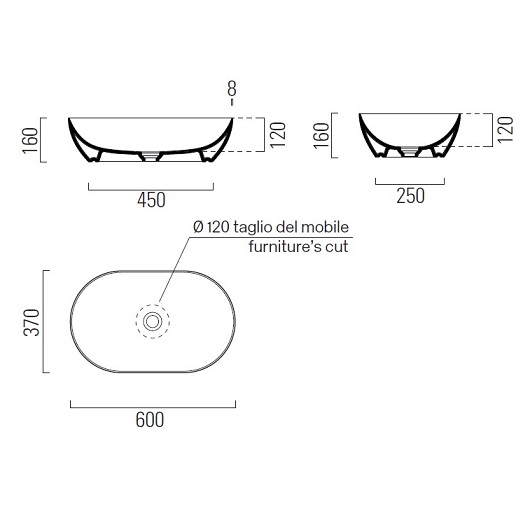 Раковина накладная GSI Pura 883411 (600х370 мм) белая
