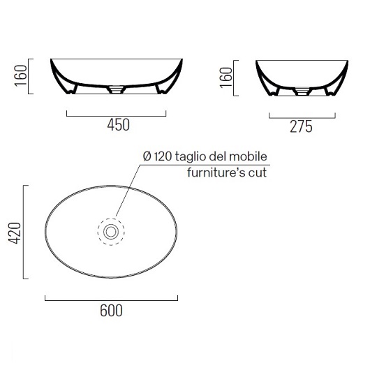 Раковина накладная GSI Pura 884211 (600х420 мм) белая