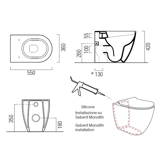 Чаша приставного унитаза GSI Pura 55 Rimless 8890FT11, безободковая, Swirlflush, белая