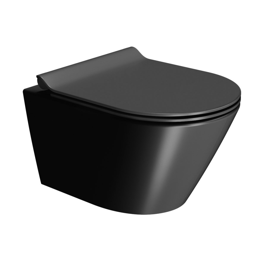 Чаша подвесного унитаза GSI Kube X 50 Rimless 9412FR526 безободковая, компакт, Geniusflush, черная матовая